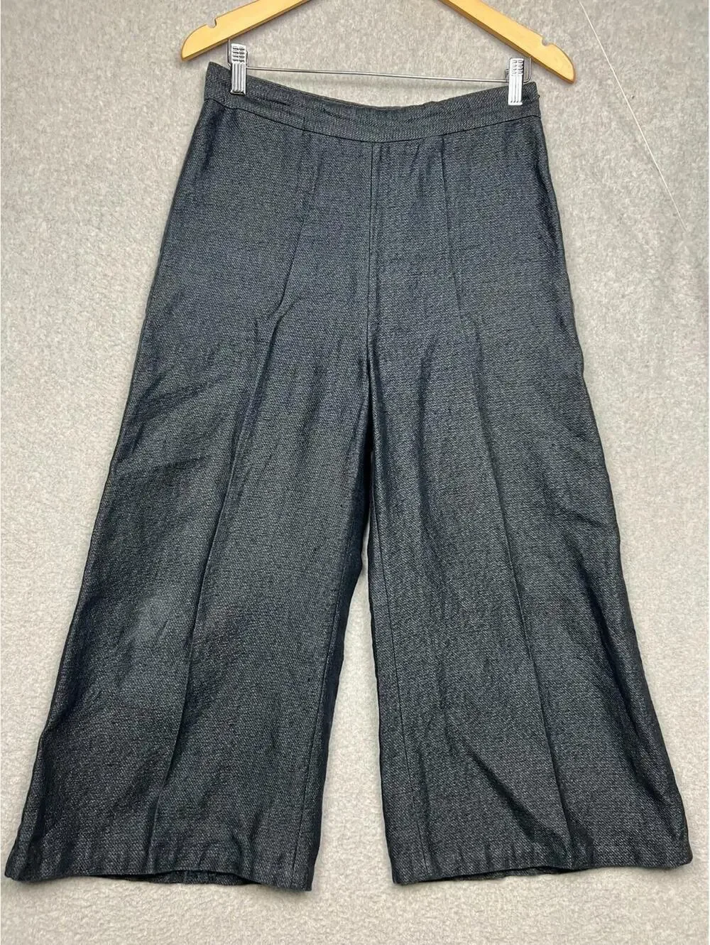 H&M Womens Chambray Linen Crop Wide Leg Pants Size 8 Modern Minimalist Office